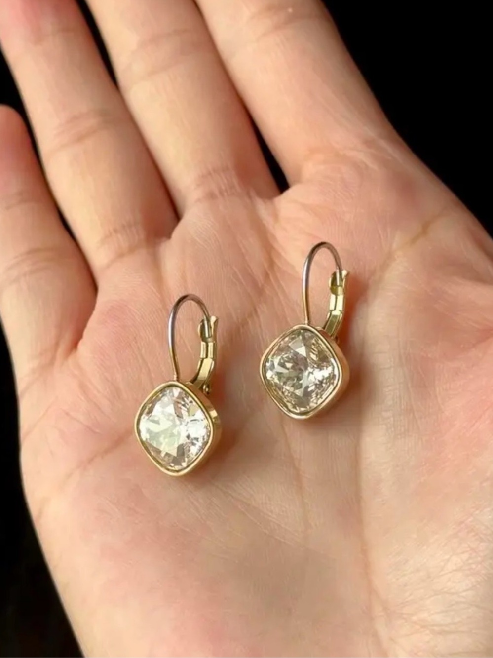 14K Gold Filled Moonlight White Cushion-Cut Drop Earrings NWT Simulated diamond